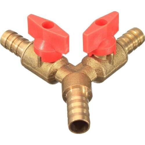 3/8in 10mm Brass Y 3-Way Shut off Ball Valve Fitting Hose Barb Fuel Gas Clamp Tee
