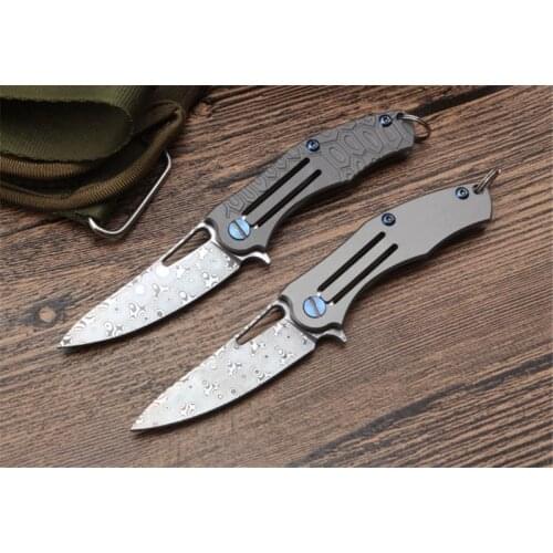 Mini Damascus pattern folding knife key credit card knife outdoor survival knives pocket tactical camping hunting tools EDC