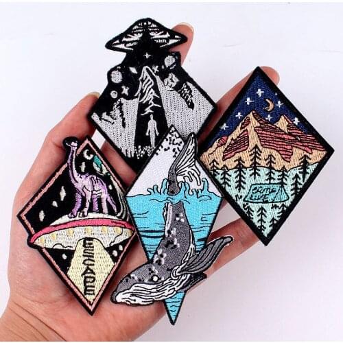 Mountain Trave Badge Iron On Embroidered Patches For Clothing Space Adventure Applique Stripe On Clothes DIY Custom Patch Frabic