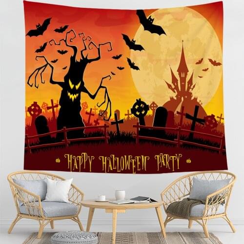 Grave Halloween Festival Wall Tapestry Tree Monster Pumpkin Crow Party Room Dorm Decoration Horrible Night Wall Cloth Tapestries