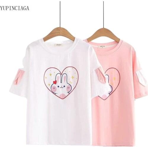 Summer New Women Harajuku print T-shirt Cotton Short Sleeve Femme Japan Style O-Neck T Shirt Basic Tops Tees For Girl 2116818