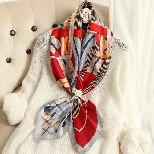 New Silk Square Scarf Women Bandana Print Headband Hair Band Female Shawl and Wraps Hijab Lady Foulard Neckerchief Summer 2021