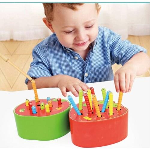 3D Puzzle Baby Wooden Toys Early Childhood Educational Toys Catch Worm Game Color Cognitive Strawberry Grasping Ability funny