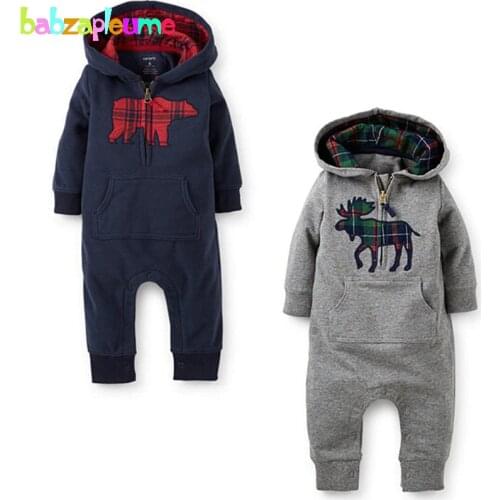 0-18Months/Spring Autumn Newborn Clothes Toddler Rompers Casual Hooded Long Sleeve Baby Boys Jumpsuit For Infant Clothing BC1062