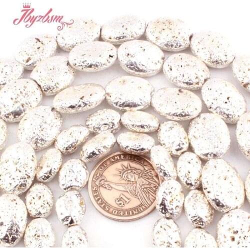 Oval Silver Volcanic Rock Lava Beads 10x14mm 15x20mm Stone Spacer Beads for DIY Women Men Jewelry Making Necklace Bracelats 15"