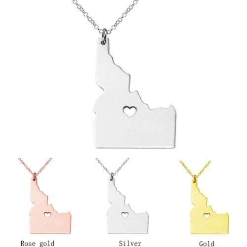 SUTEYI USA Idaho State Map Necklace America States Hollow Heart Stainless Steel Necklaces Jewelry