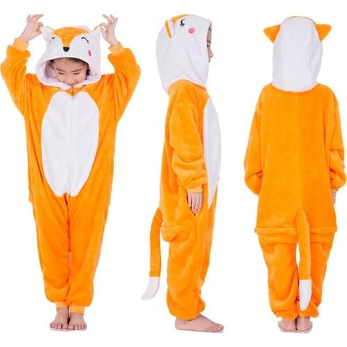 Kids Fox Kigurumi Onesie Animal Cartoon Sleepwear Pajama Orange White Soft Onepiece Children Winter Pajamas Suit Festival Outfit