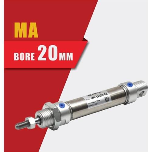 Free Shipping MA20 Stainless Steel Double Acting Mini Pneumatic Cylinder 25 To 300 mm Stroke Air Pressure Cylinder