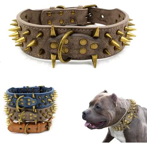 Strong Dog Collar for Large Dog Cool Spikes Studded Dog Collar Leather Pet Collar for German Shepherd Mastiff Rottweiler Bulldog