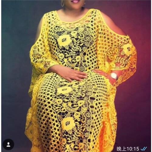 Plus Size Long African Dresses for Women Dashiki Fashion Water-soluble Lace Loose Skirt Floral Embroidery Robe Boubou Africain