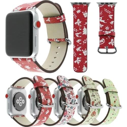 Floral Flower Leather Band Christmas Reindeer Snowflake Strap for Apple Watch Watchbands Series 5 4 3 2 1 iWatch 42/44mm 38/40mm