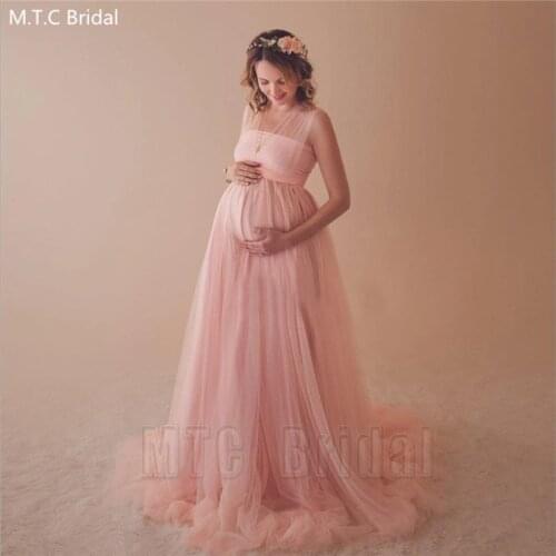 Pink Tulle High Waist Pregnant Women Evening Dress A Line V Neck Plus Size Maternity Dresses For Prom Party Gowns Robe De Soiree