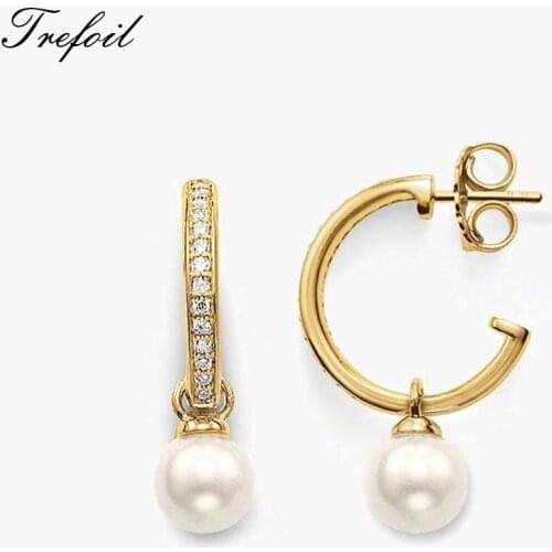 Creole Pearl Hinged Hoop Earrings, Trendy Gold Color Fashion Jewelry Water Drop 925 Sterling Silver Gift For Women 2018 New