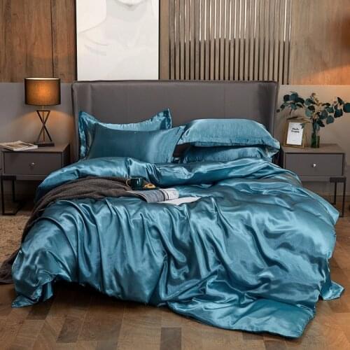 SISISILK Silky satin Bedding Sets Luxury Duvet Cover Set Twin Gueen King Size Bed Sets Solid Color Bedclothes Sets