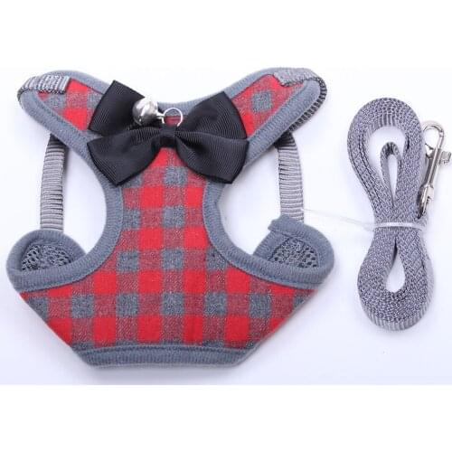 Dog Cat Plaid&Bow Control Harness&Leash Pet Puppy Harness Soft Mesh Walk Collar 2 Colours 3 sizes