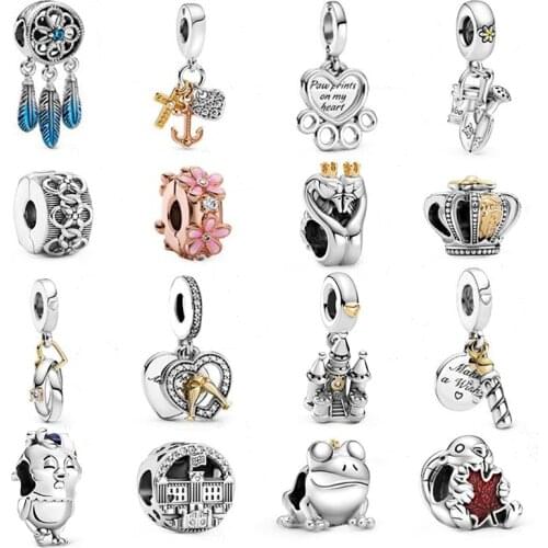 Blue Dreamcatcher Charm 100% Real 925 Sterling Silver Two-tone Happy Anniversary Dangle Charm Fit Brand Bracelet