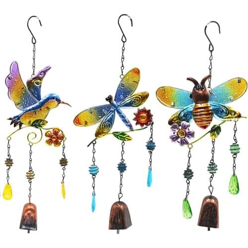 Glass Hummingbird Dragonfly and bee Wind Chimes Suncatcher Outdoor Metal Hanging Bell Yard Garden Decoration Handmade Windchime