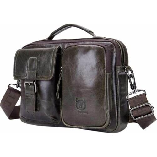 Mens Vintage First Layer Cowhide Genuine Leather Shoulder Bag Messenger Briefcase CrossBody Handbag Large Capacity Pouch 2018