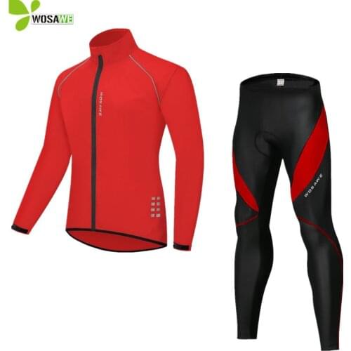 WOSAWE Windproof Cycling Jacket Suit Waterproof Windbreaker Tight Pants Uniform Clothes MTB Bike Downhill Bicycle Set Reflective