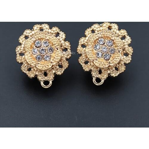 Earrings post Loop Connector Bases Paved CZ 19mm Hollow Flower African Women Clip Stud Earrings Hooks DIY Dubai Jewelry Findings
