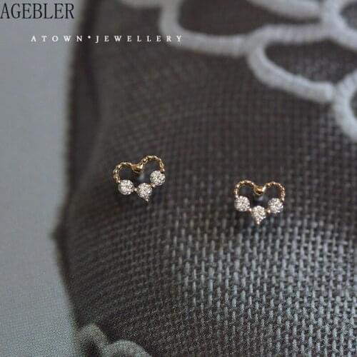Hollow Three-drill Love Heart Shape Stud Earrings Gold Color Zircon Retro Elegant Mini Sterling Silver Needle Women Jewelry