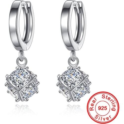 Luxury 925 Sterling Silver Diamond Drop Earring For Women AAA Zircon Silver Color 925 Jewelry Earring Magic Cube Shape Birthday