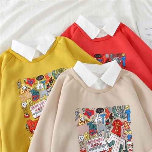 Fake Two-piece Oversized Women Sweatshirt Plus Size Korean Style Hoodie Casual Print Pullovers Loose Harajuku Streetwear Clothes