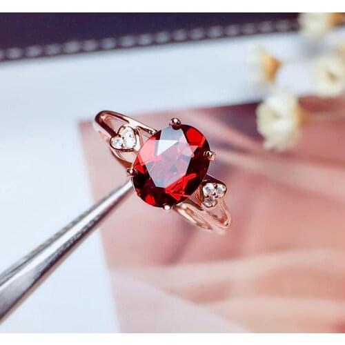 Fashion romantic heart Fork Natural red garnet gem ring S925 silver natural gemstone ring girl women party gift fine jewelry
