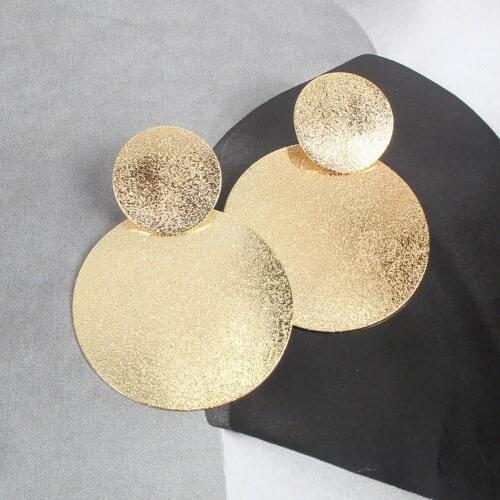 1pair Textured Round Charm Drop Earrings For Women Bohemian Fashion Jewelry Alloy Geometric Earrings