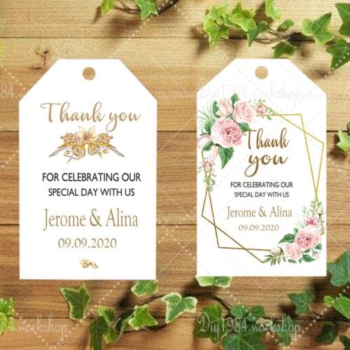 120 PCS /Set Wedding Favor Tag with Hole Personalized Names & Date Thank You Labels
