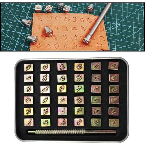 36PCS Leather Letter Number Stamp Set Leather Embossing Kit Leather Alphabet Carving Punch Tool for DIY Handmade Leather Art