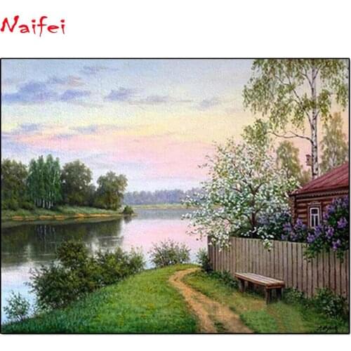 Village lake natural scenery diamond embroidery full rhinestone diamond mosaic diamond painting cross stitch kit home decoration