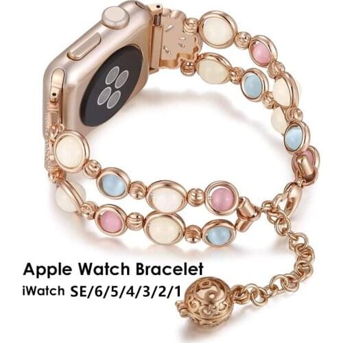 Night Luminous Pearl Bracelet for Apple Watch Band 6 5 4 40/44mm Women Jewelry Metal Strap for IWatch Series 6 4 3 38/42mm Bands