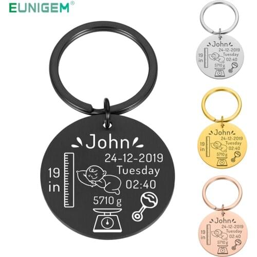 Custom Baby Birth State Keychain Gift for First Fathers Day New Mommy Gift Newborn Baby Key Pendant Women Men Jewerly Keyring