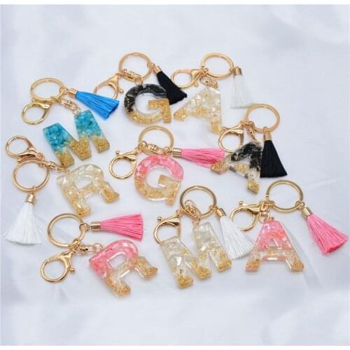 ZOSHI 2021 Gold Foil English Letters Tassel Keychains Resin Pendant Charms Bag Jewelry Car Key Rings Gold Keychain