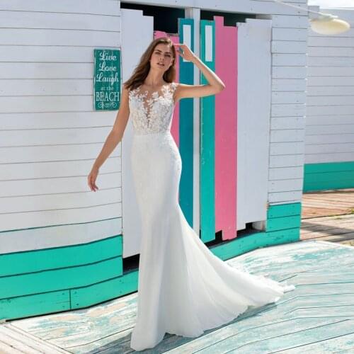 Elegant Mermaid Wedding Dress with Appliques Sexy See Through Design Court Train Wedding Gowns trajes de novia