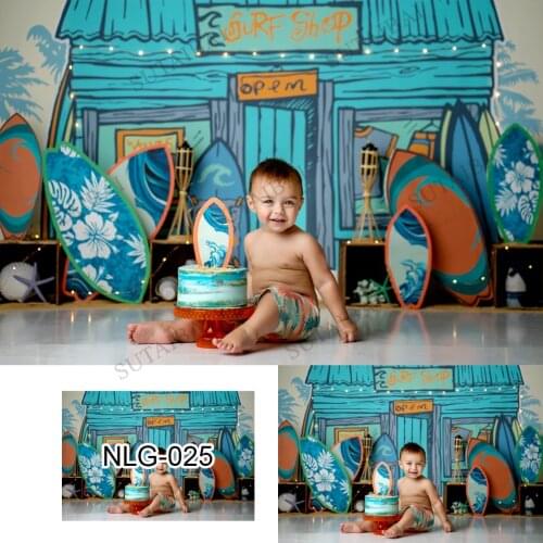 Summer Tropical Surf Shop Backdrops Seaside Sand Beach Surfboard Background Hawaii Holiday Birthday Party Child Photo Studio