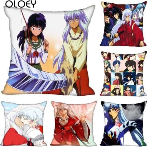Japanese Anime Inuyasha Polyester Square Zipper Soft Cushion Cover Size 45X45cm Home Bedroom Office Car Decoration Cushion Cover