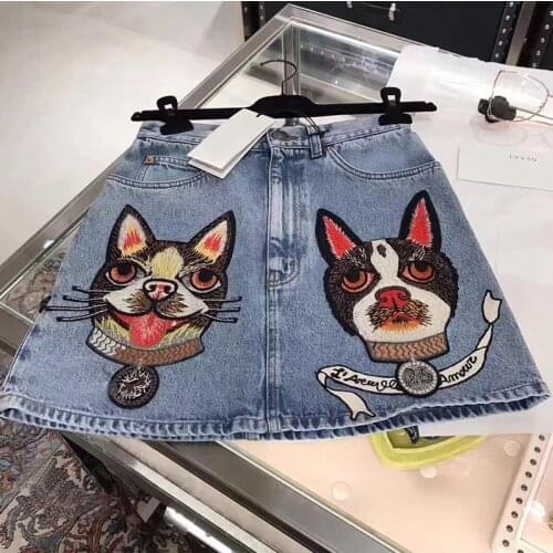 Version New of summer retro high waist embroidery puppy half skirt show thin cowboy half skirt