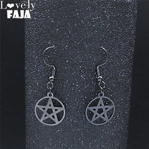 Witchcraft Pentagram Stainless Steel Drop Earrings Black Small Dangle Earrings Jewelry bijoux acier inoxydable femme E3521S03