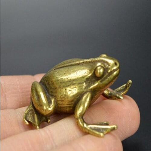Copper Statue Chinese Hand Carved Animal Pastoral Style Brass Frog Small Statue Ornament Free Shipping