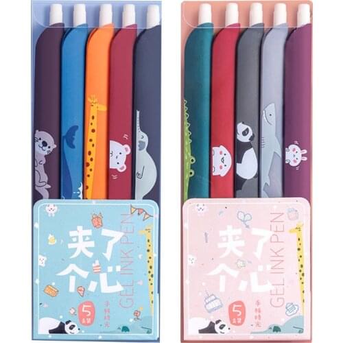 5pcs 0.5mm 3 in 1 Multifunction Retro Color Gel Pen Creative Journal Ruler Cartoon Bookmark
