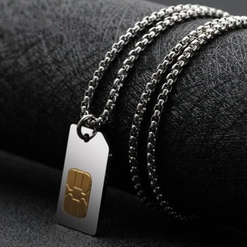 Fashion phone card golden chip punch graphic pendant personality tide jewelry student pendant jewelry hot sale