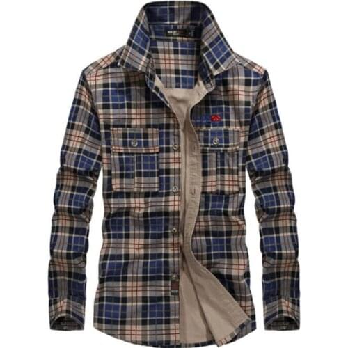 Mens Plaid 100% Cotton Military Spring Autumn Casual Long Sleeve Shirt