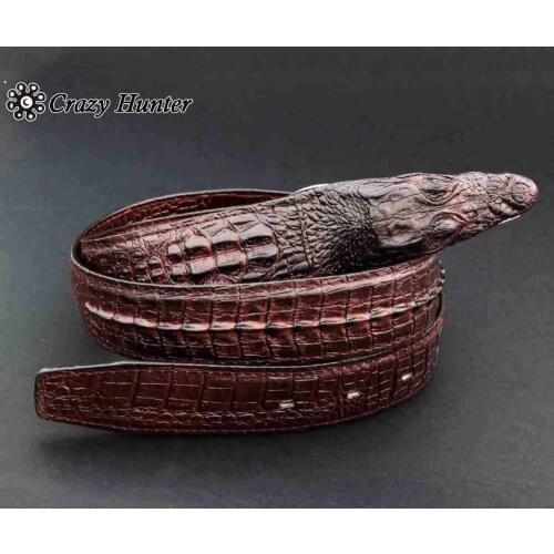 MENS CROCODILE HEAD ROCKER BIKER LEATHER BELT COOL Boys Unique Waistband Brown