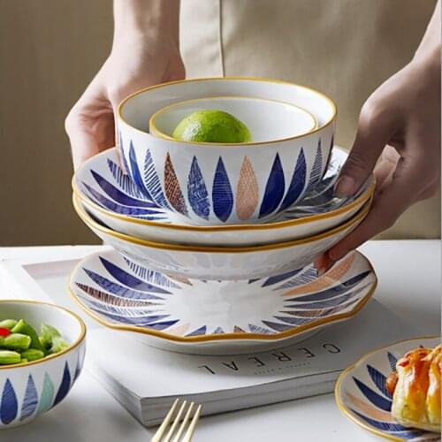 Set of Ceramic Dishes Kitchen Plate Tableware Set Japanese Style Delicate Noodle Rice Soup Bowl Household Food Dishes