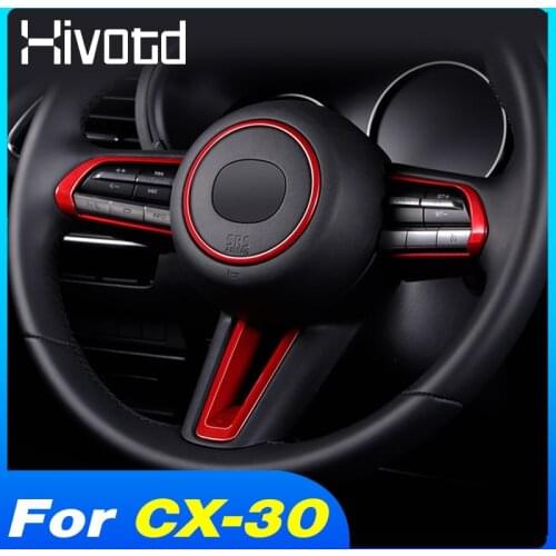 Hivotd For Mazda CX30 CX 30 Car Steering Wheel Trim Cover Carbon Fiber Style Interior Modification Sticker Accessories 2021 2020