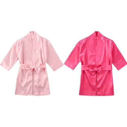 0-6Y Newborn Infant Baby Girls Sleepwear Robes Solid Long Sleeve Loose Belt Causal Homewear 2 Colors