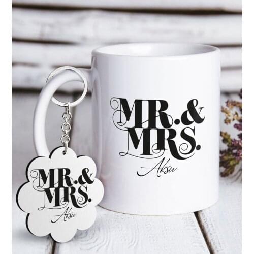 Personalized Mr and Mrs White Mug and Keychain Gift Set Reliable Quality Cost Effective Gift Drink Solid Vicinity