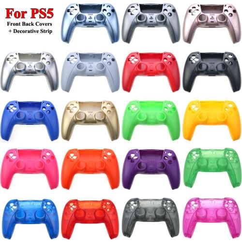 JCD Plastic Hard Protective Shell Case For Sony Playstations PS5 Controller Front Back Housing Covers Decorative Strip For PS5